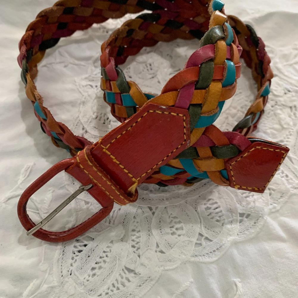 Leather Woven Women's Belt Multicolor Size